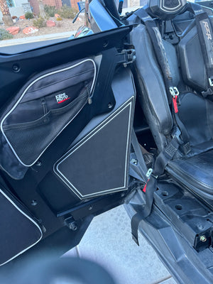 Polaris RZR Turbo R 2020-2024 rear door foam kit featuring custom designed foam on OEM Stock doors for enhanced impact protection, sleek aesthetics, and quieter operation.